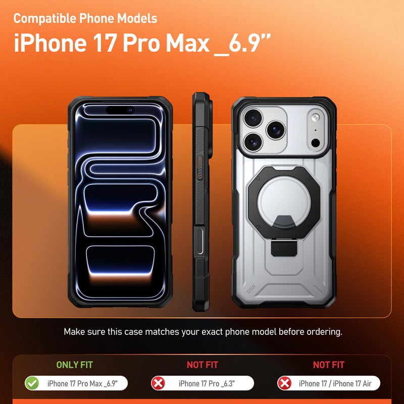 Poetic Spartan Case with Ring Stand for iPhone 17 Pro Max, [Camera Control Button][Magsafe Compatible], Full Body Rugged Shockproof Protective Cover Case, Black/Clear - Image 2