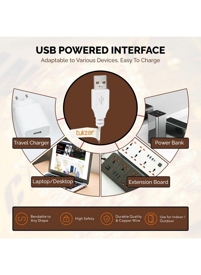 tuKZer أضواء خيوط الف fairy LED النحاسية بطول 10 متر مع USB، سطوع عالي، استهلاك منخفض للطاقة، زينة داخلية وخارجية، زينة عيد الميلاد، شريط LED للضوء الحفلي، أبيض دافئ (عبوة من 2) - Image 3