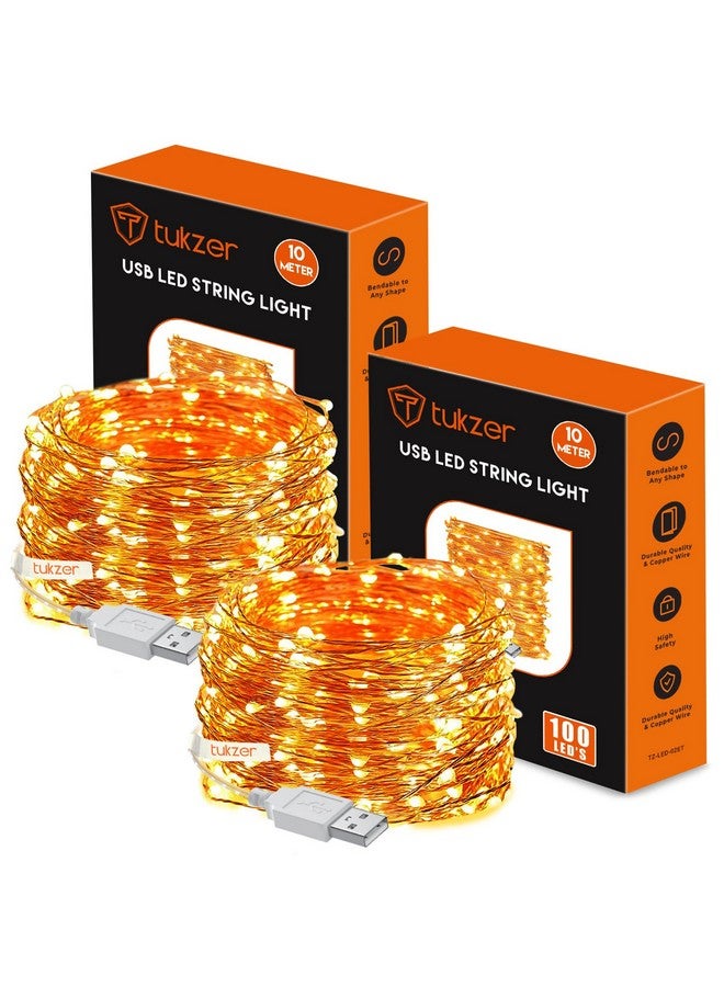 tuKZer أضواء خيوط الف fairy LED النحاسية بطول 10 متر مع USB، سطوع عالي، استهلاك منخفض للطاقة، زينة داخلية وخارجية، زينة عيد الميلاد، شريط LED للضوء الحفلي، أبيض دافئ (عبوة من 2) - Image 1