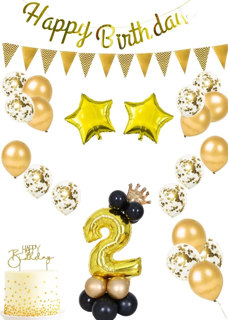 ALCR مجموعة زينة حفلات عيد الميلاد باللون الذهبي مع بالونات هيليوم على شكل نجوم وبالونات لاتيكس مزينة بالكونفيتي لحفلات عيد الميلاد للأطفال، والذكرى السنوية، أو أي احتفال/مناسبة (مجموعة زينة ذهبية) - Image 1