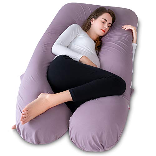 Meiz U Shaped Sleeping, Cooling 60‘’ Maternity Pillow for Pregnant Women with Jersey Cover, Purple - Image 1