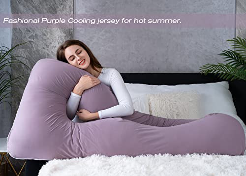 Meiz U Shaped Sleeping, Cooling 60‘’ Maternity Pillow for Pregnant Women with Jersey Cover, Purple - Image 5