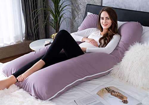 Meiz U Shaped Sleeping, Cooling 60‘’ Maternity Pillow for Pregnant Women with Jersey Cover, Purple - Image 3