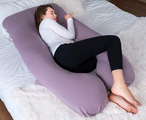 Meiz U Shaped Sleeping, Cooling 60‘’ Maternity Pillow for Pregnant Women with Jersey Cover, Purple - Image 4