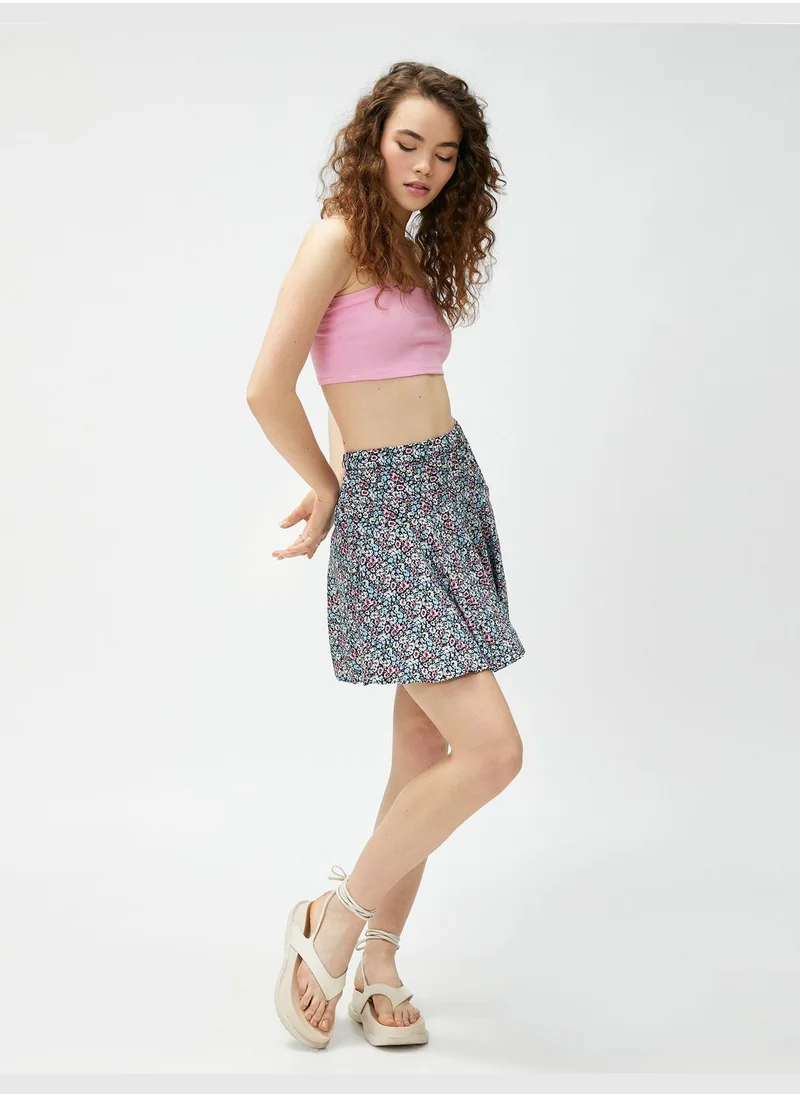 KOTON Elastic Waist Viscose Floral Mini Skort