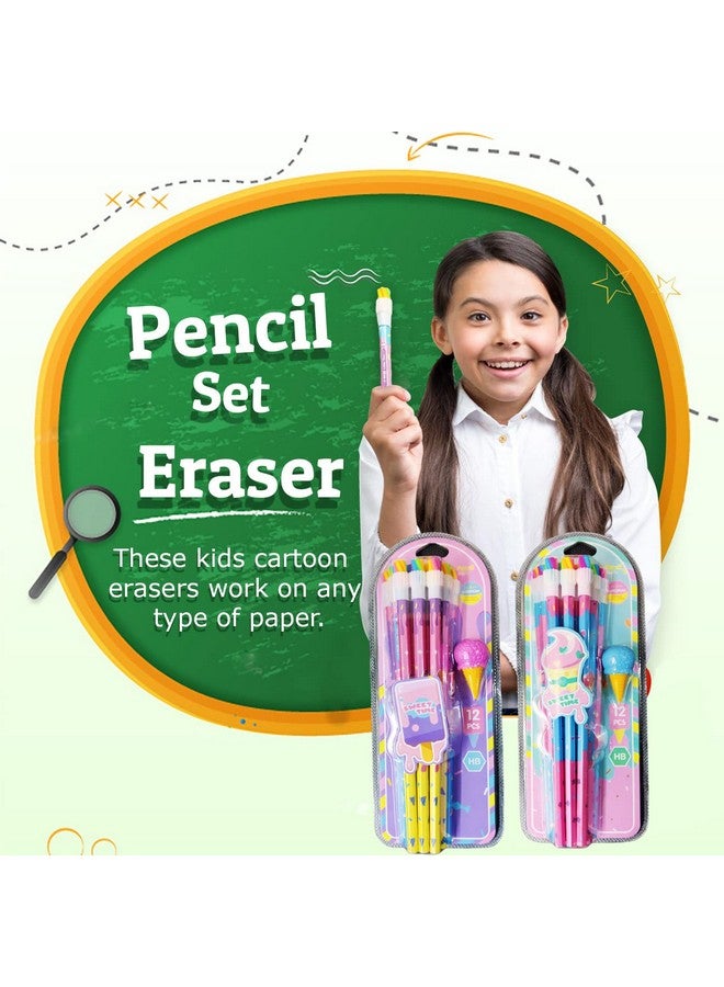 فنبلاست مجموعة أقلام رصاص أنيقة من فن بلاست - مجموعة أقلام رصاص مع ممحاة على شكل آيس كريم للأطفال والأولاد والبنات، هدية عيد ميلاد (متعددة الألوان) - Image 2
