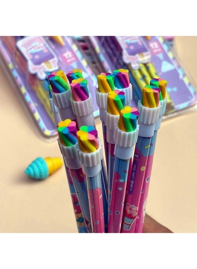 فنبلاست مجموعة أقلام رصاص أنيقة من فن بلاست - مجموعة أقلام رصاص مع ممحاة على شكل آيس كريم للأطفال والأولاد والبنات، هدية عيد ميلاد (متعددة الألوان) - Image 1