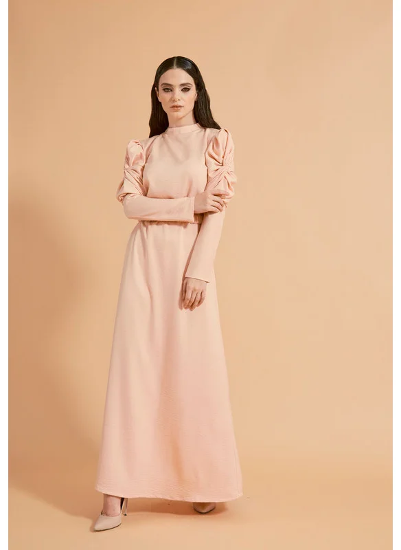 ذوق Ruched Gigot Sleeve Embellished Waist Maxi Dress