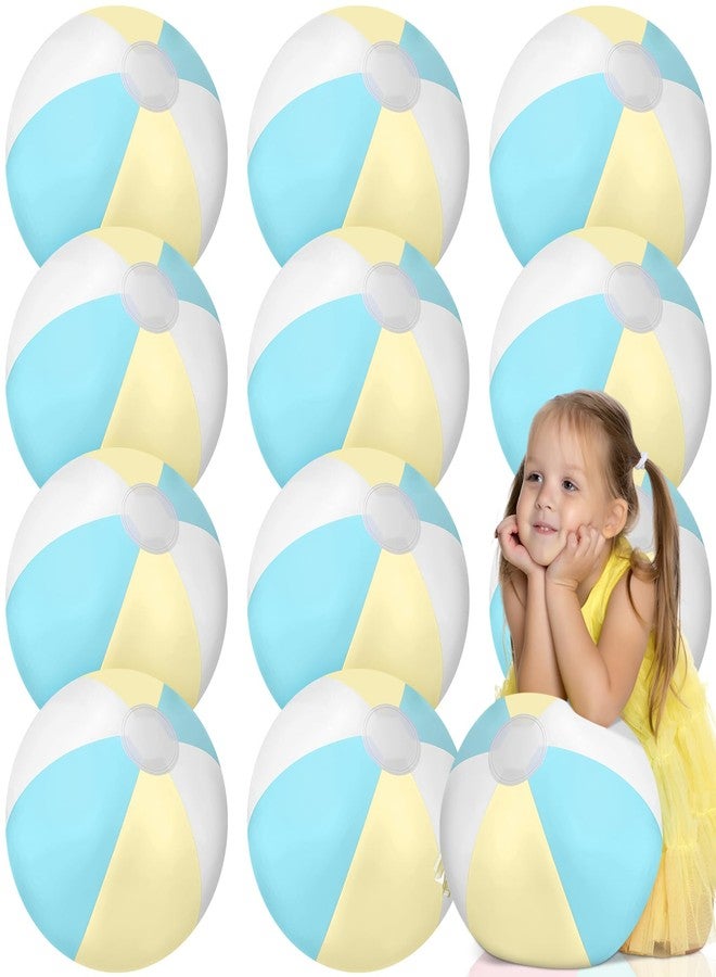 مجموعة ميني إنفلات من 12 كرة شاطئ قابلة للنفخ مقاس 16 بوصة، بألوان باستيل جامبو، كرات شاطئ بألوان قوس قزح، ألعاب حمام سباحة قابلة للنفخ للأطفال والكبار، زينة حفلات هاواي الصيفية (أصفر وأزرق). - Image 1
