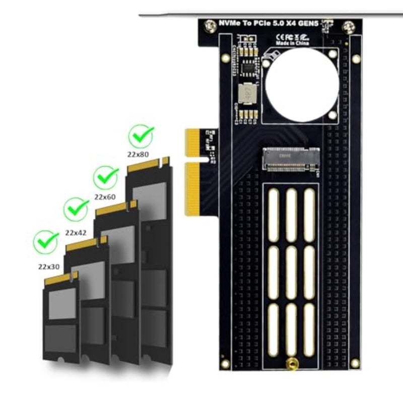 PA19 M.2 NVMe to PCIe 5.0 X4 Adapter for M.2 NVMe SSD, Large Aluminum Heatsink Cover, Regular and Low-Profile Bracket - Image 3