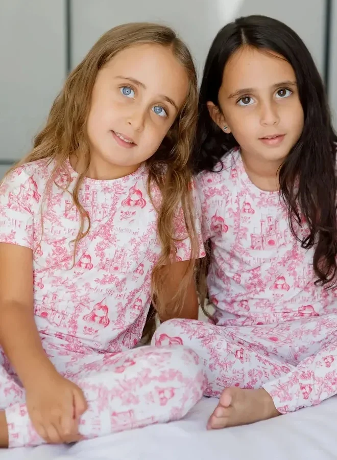 نوم  نوم طقم بيجامة أميرة قصير الأكمام | ملابس نوم عائلية من الخيزران | بيجامات متطابقة ناعمة وقابلة للتنفس | 3-4 سنوات