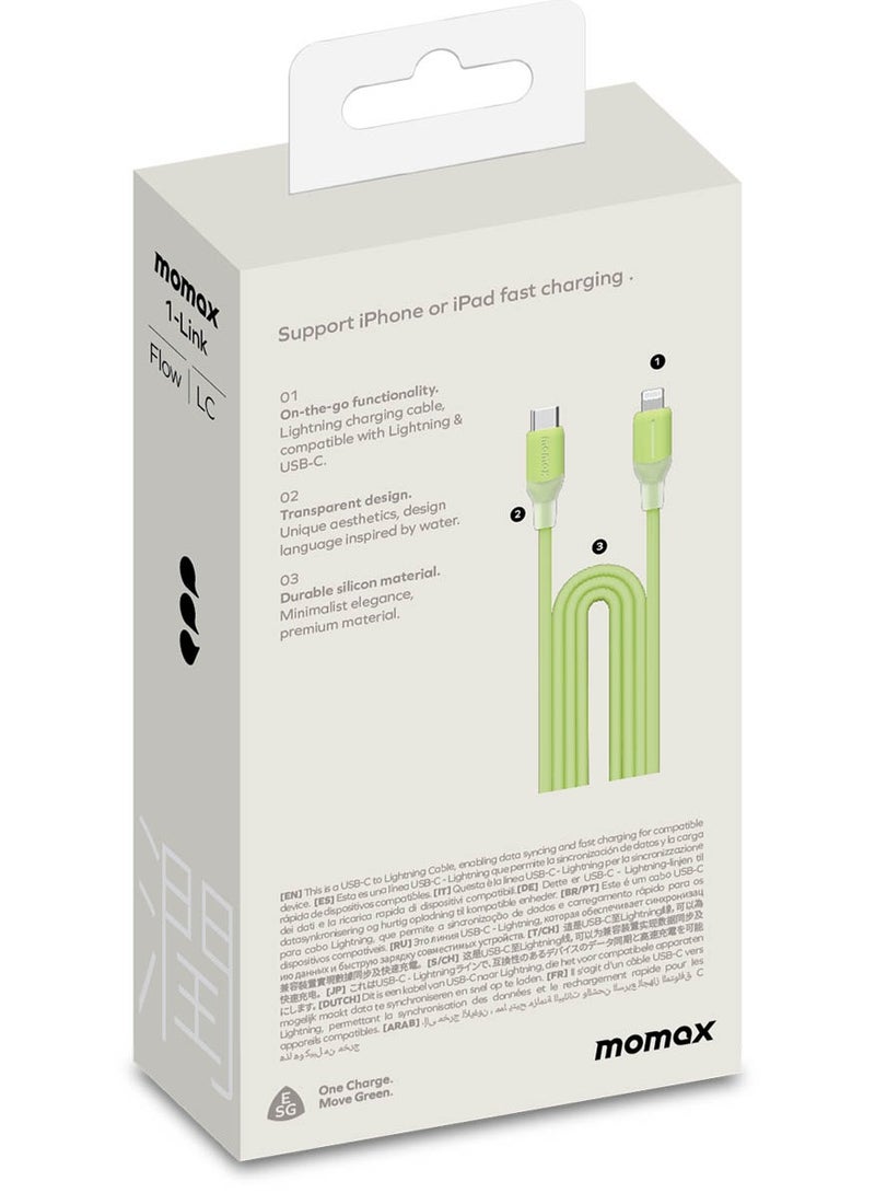 Momax - 1-Link Flow [35W] USB-C to Lightning Cable 1.2 meter [MFI Certified] Fast Charge PD 3.0 - Green - Image 1