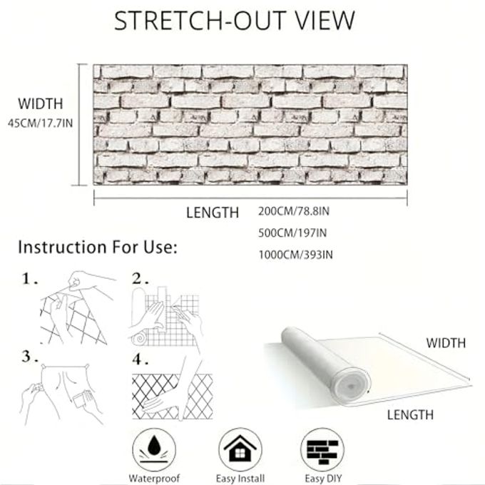 tiltil White Brick Wallpaper Peel and Stick Wallpaper 17.7" x 78.8" Brick Contact Paper Self Adhesive Wallpapers Removable Brick Countertop Contact paper for Cabinets Drawers Bathroom Wallpapers Vinyl Roll - Image 3