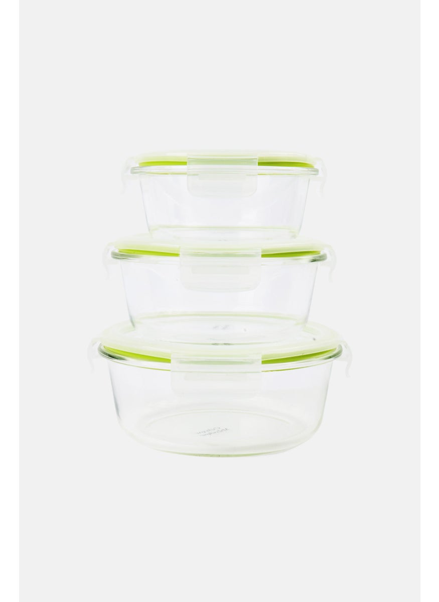 Catherine Malandrino 3 Piece Set Of Round Glass Food Containers With PP Lid, Transparent  - Image 1