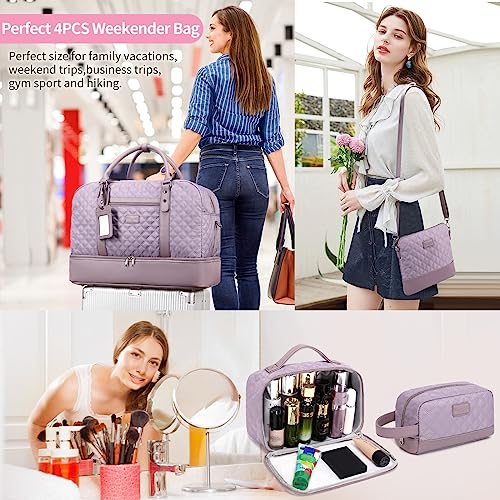 Wogarl 4PCS Weekender Bags for Women Large Overnight Bag Weekend Travel Duffel Bag Carry on Shoulder with Shoe Compartment Canvas Toiletry Bag for Travel Business GymPurpleLG - Image 3