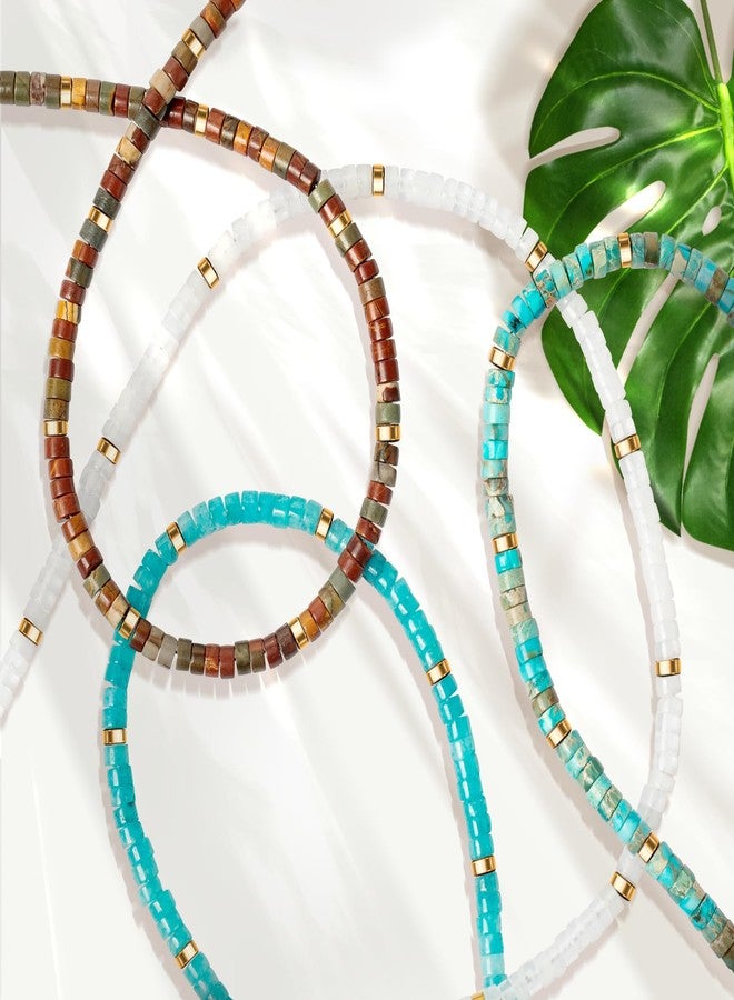 AGOT Beaded Gemstone Necklace for Women: Natural Healing Red Creek Jasper Necklaces for Stress Relief - Boho Bead Choker Handmade Jewelry for Summer Beach Best Birthday Christmas Gifts for Her - Image 5