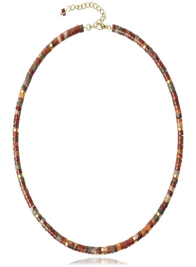 AGOT Beaded Gemstone Necklace for Women: Natural Healing Red Creek Jasper Necklaces for Stress Relief - Boho Bead Choker Handmade Jewelry for Summer Beach Best Birthday Christmas Gifts for Her - Image 1