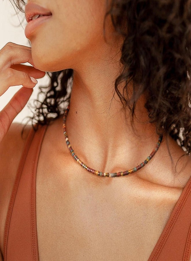 AGOT Beaded Gemstone Necklace for Women: Natural Healing Red Creek Jasper Necklaces for Stress Relief - Boho Bead Choker Handmade Jewelry for Summer Beach Best Birthday Christmas Gifts for Her - Image 2
