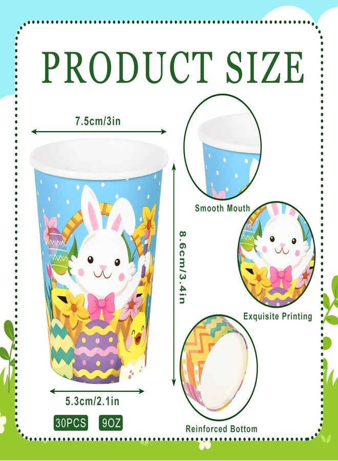 JarThenaAMCS 30Pcs Happy Easter Paper Cups Colorful Eggs Cute Bunny Rabbit Disposable Cups Seasonal Spring Party Cups for Juice Coffee Hot Cold Drink Home Party Supplies, 9oz - Image 2