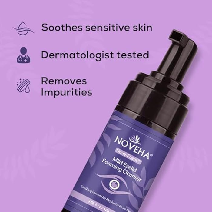 NOVEHA Lavender and Tea Tree Oil Eyelid Foaming Cleanser | Hydrating Hypoallergenic Daily Soap For Eyelashes and Lids, For Demodex, MGD, Stye Eye, Eye Irritations & Dry Skin | 3.38 fl oz (100ml) - Image 4