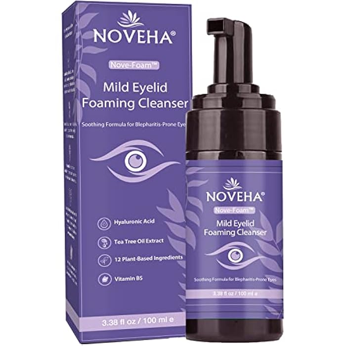 NOVEHA Lavender and Tea Tree Oil Eyelid Foaming Cleanser | Hydrating Hypoallergenic Daily Soap For Eyelashes and Lids, For Demodex, MGD, Stye Eye, Eye Irritations & Dry Skin | 3.38 fl oz (100ml) - Image 1