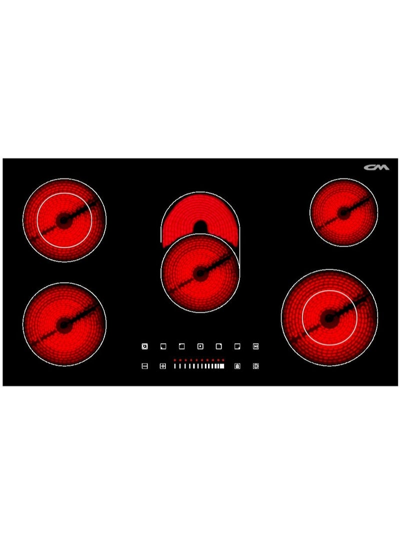 CM DREAM 90CM Vitroceramic Hob, Beveled Black Glass, Infrared Sliding Touch Control, 9 Power Levels, Auto Safety Shut-Off, Anti-Overheat, 5 Heating Zones, Timer, Child Lock, Residual Heat - Image 1
