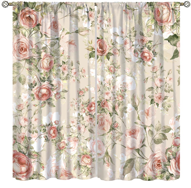 AuiMzoo Lovely Rose Decorative Curtains, Red and White Vintage Rose Floral Delicate Pattern for Living Room Bedroom and Dining Room 2 Panels, 42 X 45 Inches. - Image 1