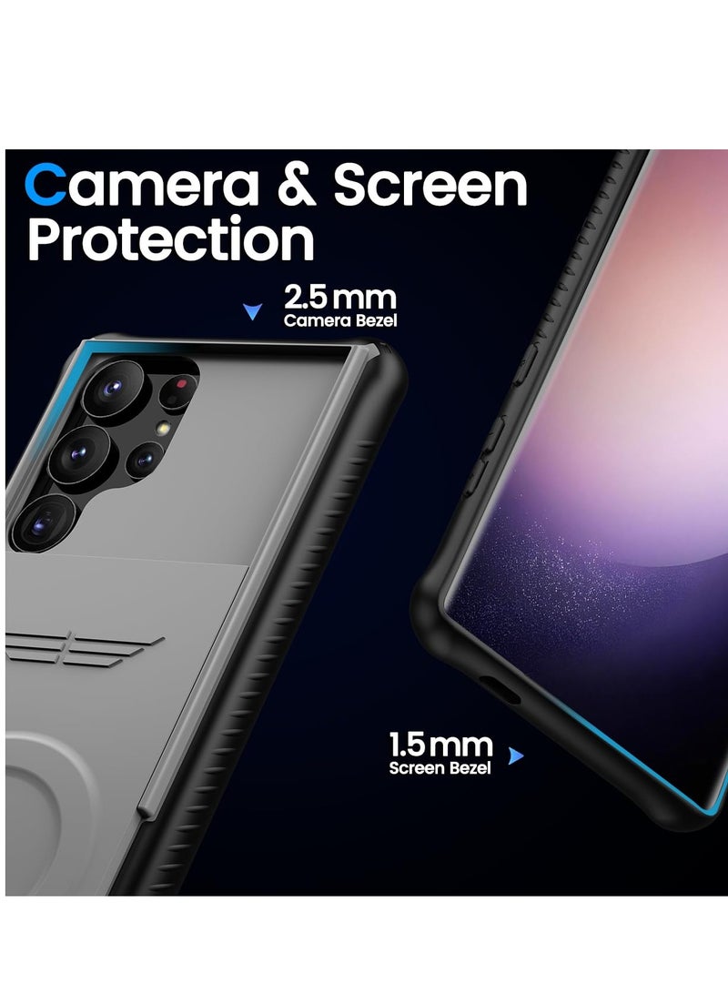 KASTWAVE Case for Samsung Galaxy S24Ultra, Support Magsafe and Wireless Charger Case for Samsung Galaxy S24Ultra, Magnetic Adsorption and Sliding Window Protect Lens S24Ultra Cover (Grey) - Image 4