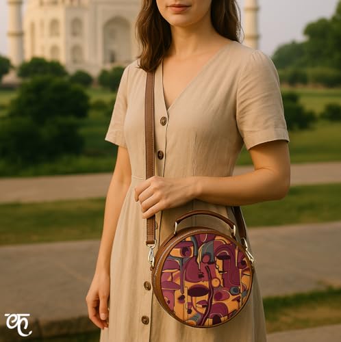 Kalankit Round Sling Bag for Women | Lightweight Vegan Leather Crossbody | Stylish Compact Purse | Crossbody Bags for Women | Valentine Gift for Her | Memories in Disguise - Image 5