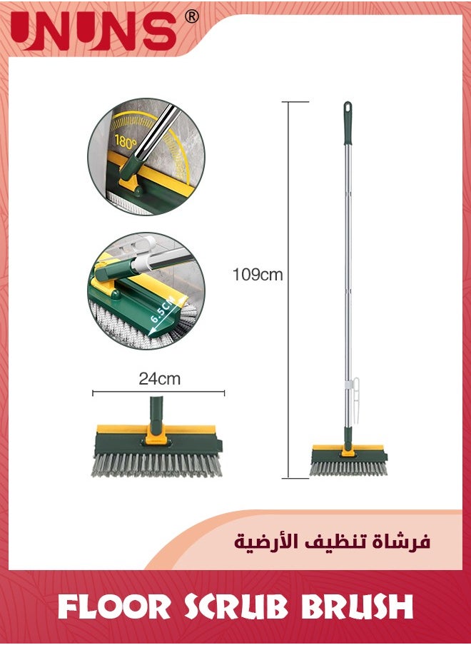 UNUNS 4 in 1 Floor Brush Scrubber,180°Grout Brush 2 Poles 43''(109cm),Multi-Functional Stiff Bristle Cleaning Scrub Brush With Squeegee Rotating Tile Brush For Cleaning Bathroom Glass  - Image 5