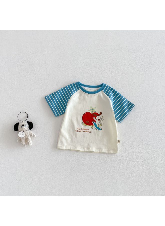Baby Fashion Cartoon T-shirt 2026 New Summer Boys Color-blocking Raglan Sleeve Top Children Stylish Summer Thin Clothes