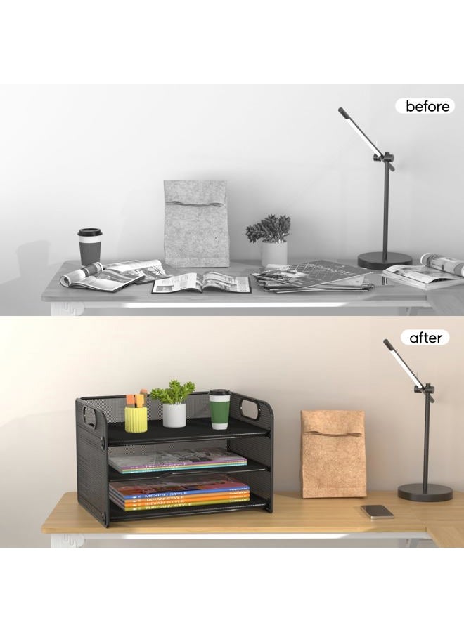 Samstar 2 Pack 3-Tier Letter Tray Paper Organizer with Handle, Mesh Desk Organizer Paper Sorter File Rack Shelves, Black - Image 5