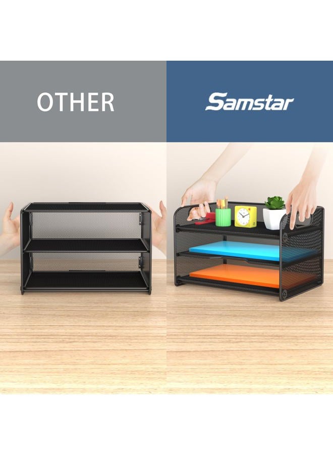 Samstar 2 Pack 3-Tier Letter Tray Paper Organizer with Handle, Mesh Desk Organizer Paper Sorter File Rack Shelves, Black - Image 4