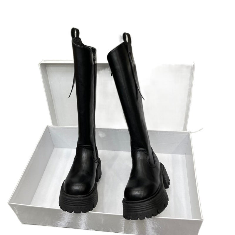Increased Thick Bottom Slimming But Knee Knight High Boots 2024 European Explosions Fleece-Lined Inequality Tide - Image 5