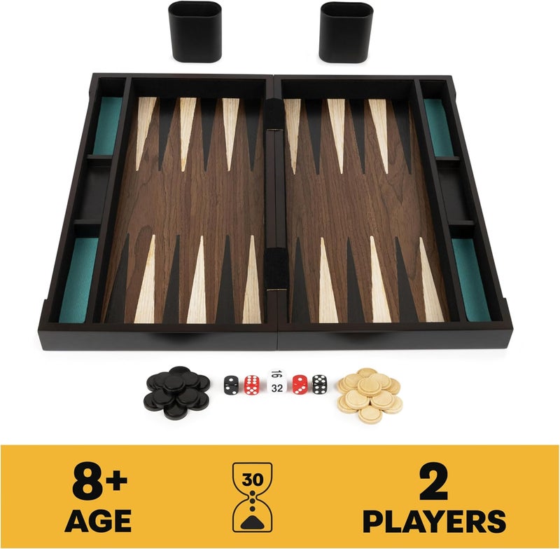 Spin Master Games Legacy Deluxe Wooden Backgammon Classic 2-Player Board Set with Cups and Dice - Image 2