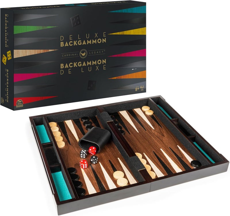 Spin Master Games Legacy Deluxe Wooden Backgammon Classic 2-Player Board Set with Cups and Dice - Image 1