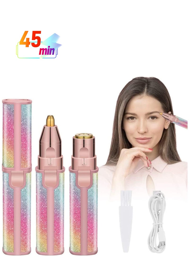 NIBEMINENT Eyebrow Razor Facial Hair Remover Women 2-in-1 Lady Shaver Flawless Trimmer Rechargeable Painless Epilator with LED Lights Double Shavers for Body Lips Nose Ear Face Chin Fuzz - Image 1