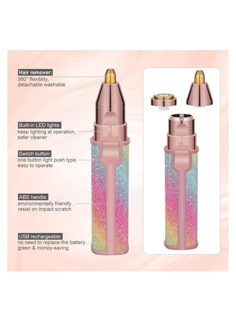 NIBEMINENT Eyebrow Razor Facial Hair Remover Women 2-in-1 Lady Shaver Flawless Trimmer Rechargeable Painless Epilator with LED Lights Double Shavers for Body Lips Nose Ear Face Chin Fuzz - Image 3