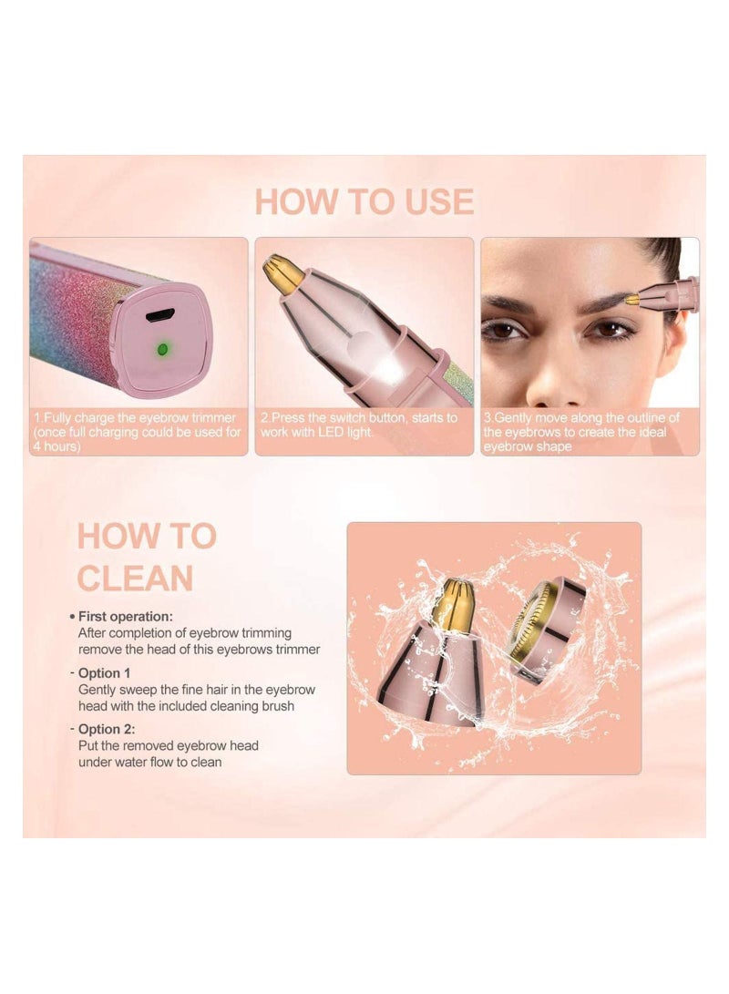 NIBEMINENT Eyebrow Razor Facial Hair Remover Women 2-in-1 Lady Shaver Flawless Trimmer Rechargeable Painless Epilator with LED Lights Double Shavers for Body Lips Nose Ear Face Chin Fuzz - Image 4