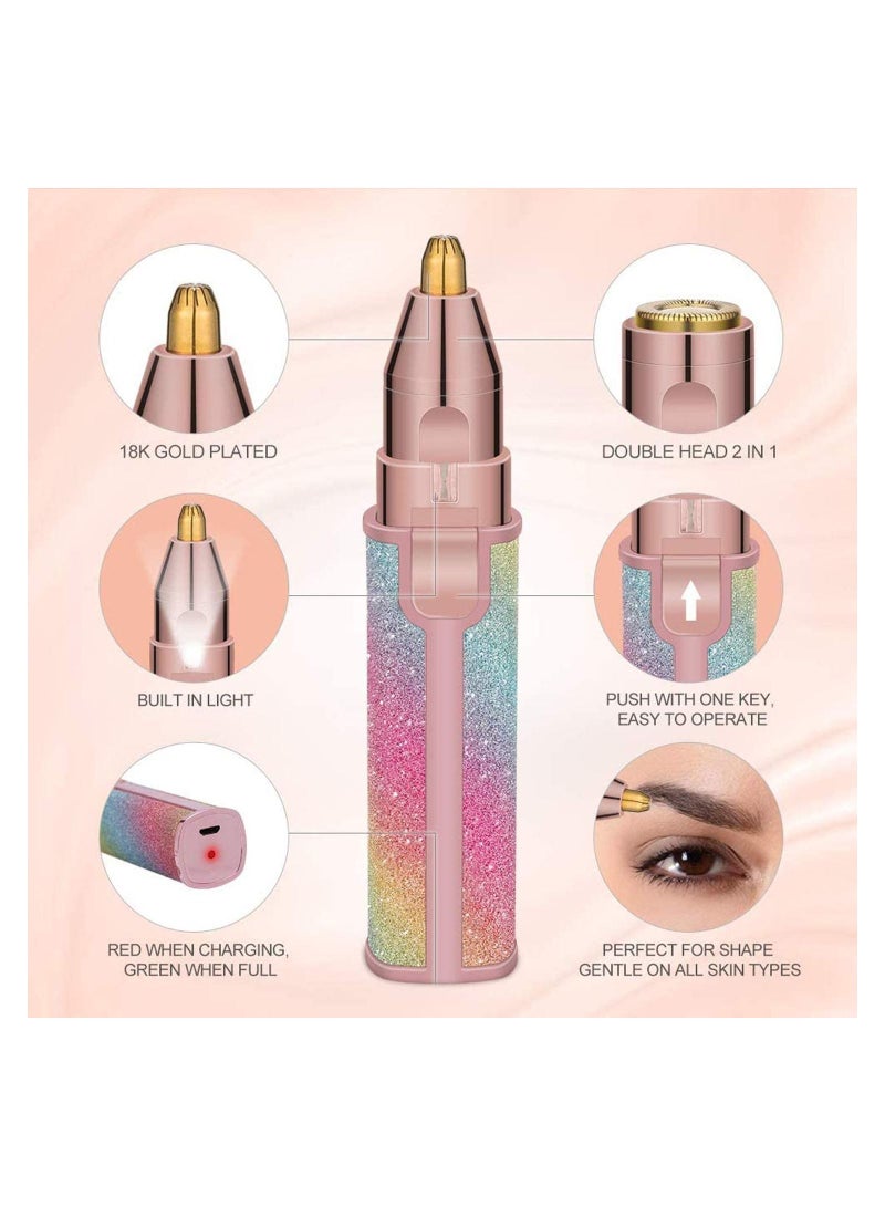 NIBEMINENT Eyebrow Razor Facial Hair Remover Women 2-in-1 Lady Shaver Flawless Trimmer Rechargeable Painless Epilator with LED Lights Double Shavers for Body Lips Nose Ear Face Chin Fuzz - Image 2