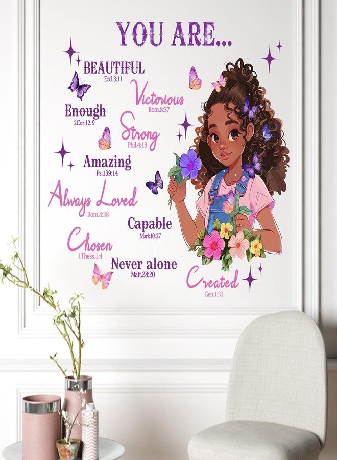 Mfault Black Girl Inspirational Wall Decals Stickers, Motivational You are Beautiful African American Girls Bedroom Nursery Decoration Art, Positive Butterfly Floral Kids Baby Toddler Playroom Decor - Image 3