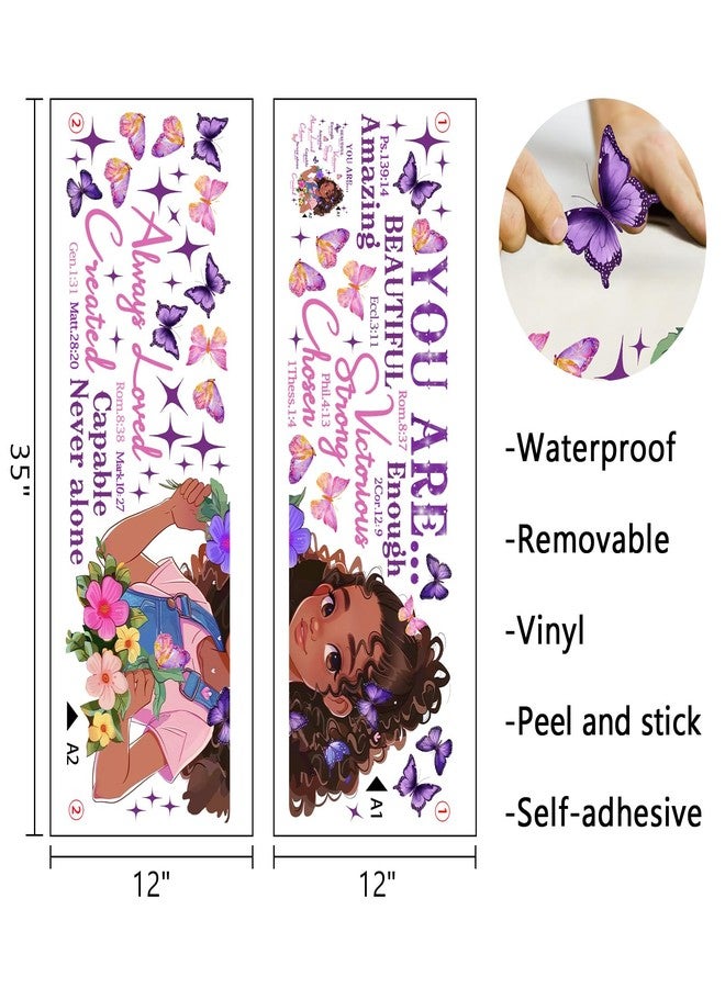 Mfault Black Girl Inspirational Wall Decals Stickers, Motivational You are Beautiful African American Girls Bedroom Nursery Decoration Art, Positive Butterfly Floral Kids Baby Toddler Playroom Decor - Image 2