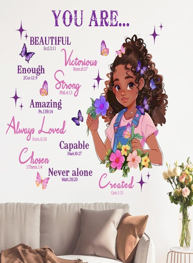 Mfault Black Girl Inspirational Wall Decals Stickers, Motivational You are Beautiful African American Girls Bedroom Nursery Decoration Art, Positive Butterfly Floral Kids Baby Toddler Playroom Decor - Image 1