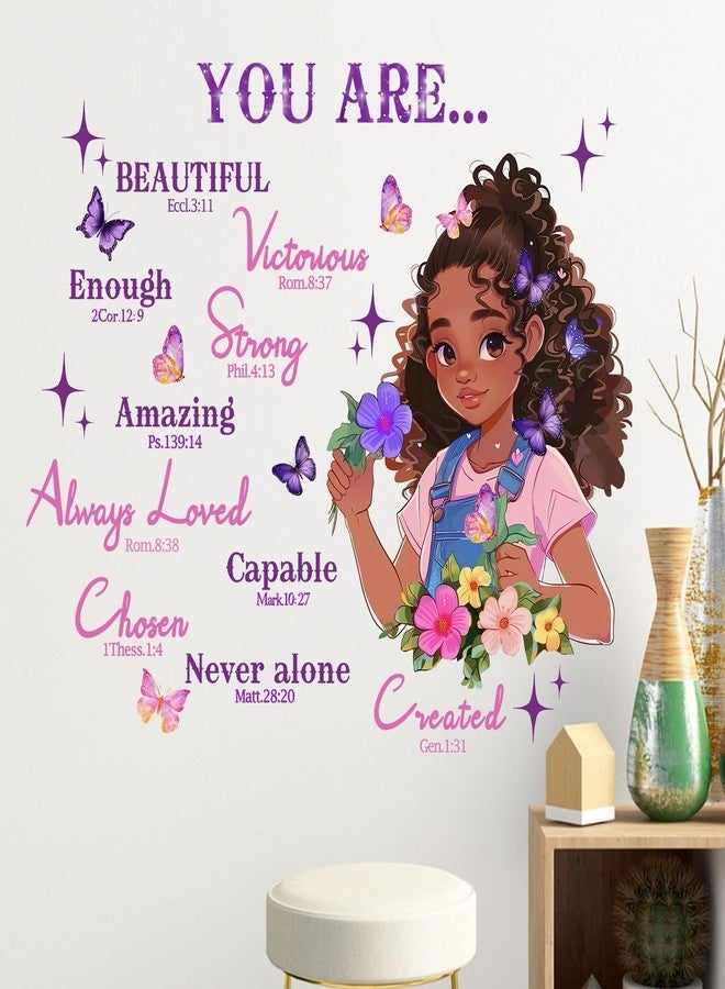 Mfault Black Girl Inspirational Wall Decals Stickers, Motivational You are Beautiful African American Girls Bedroom Nursery Decoration Art, Positive Butterfly Floral Kids Baby Toddler Playroom Decor - Image 4