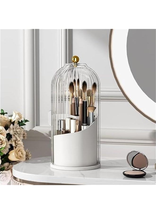 HOOKOR Makeup Brush Holder Organizer with Lid,360 Rotating Clear Dustproof Makeup Brushes Organizer for Vanity Desktop Bathroom Countertop (Transparent)  - Image 1