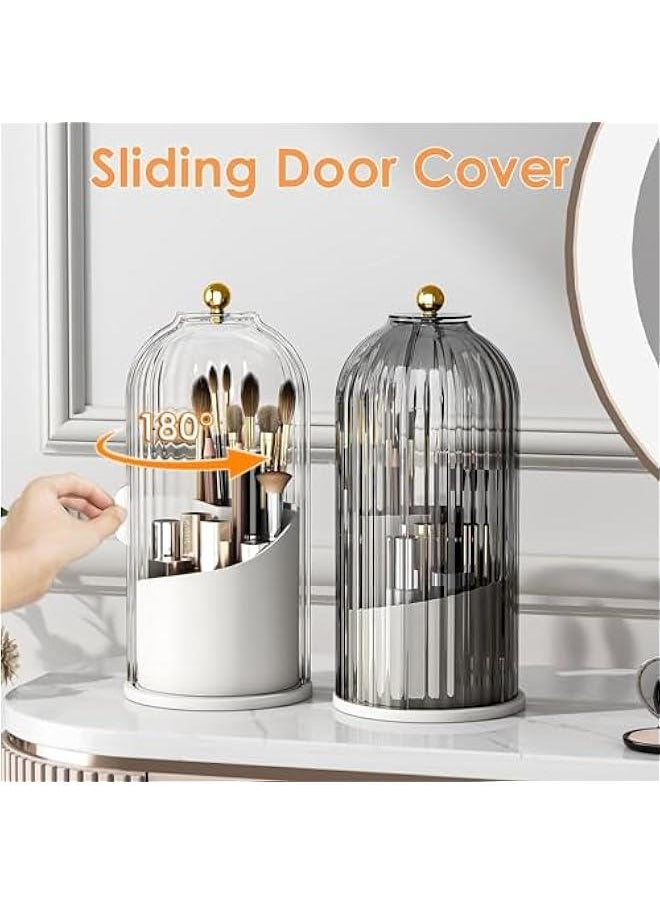HOOKOR Makeup Brush Holder Organizer with Lid,360 Rotating Clear Dustproof Makeup Brushes Organizer for Vanity Desktop Bathroom Countertop (Transparent)  - Image 2