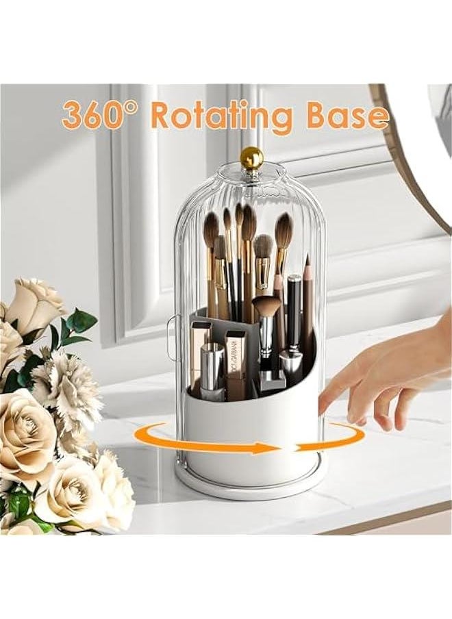 HOOKOR Makeup Brush Holder Organizer with Lid,360 Rotating Clear Dustproof Makeup Brushes Organizer for Vanity Desktop Bathroom Countertop (Transparent)  - Image 3
