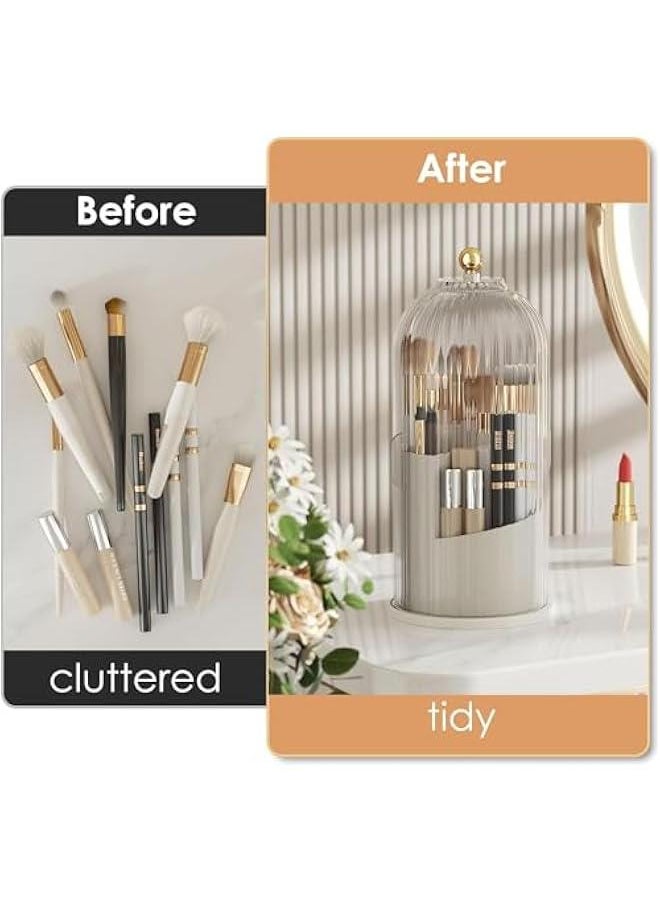 HOOKOR Makeup Brush Holder Organizer with Lid,360 Rotating Clear Dustproof Makeup Brushes Organizer for Vanity Desktop Bathroom Countertop (Transparent)  - Image 4