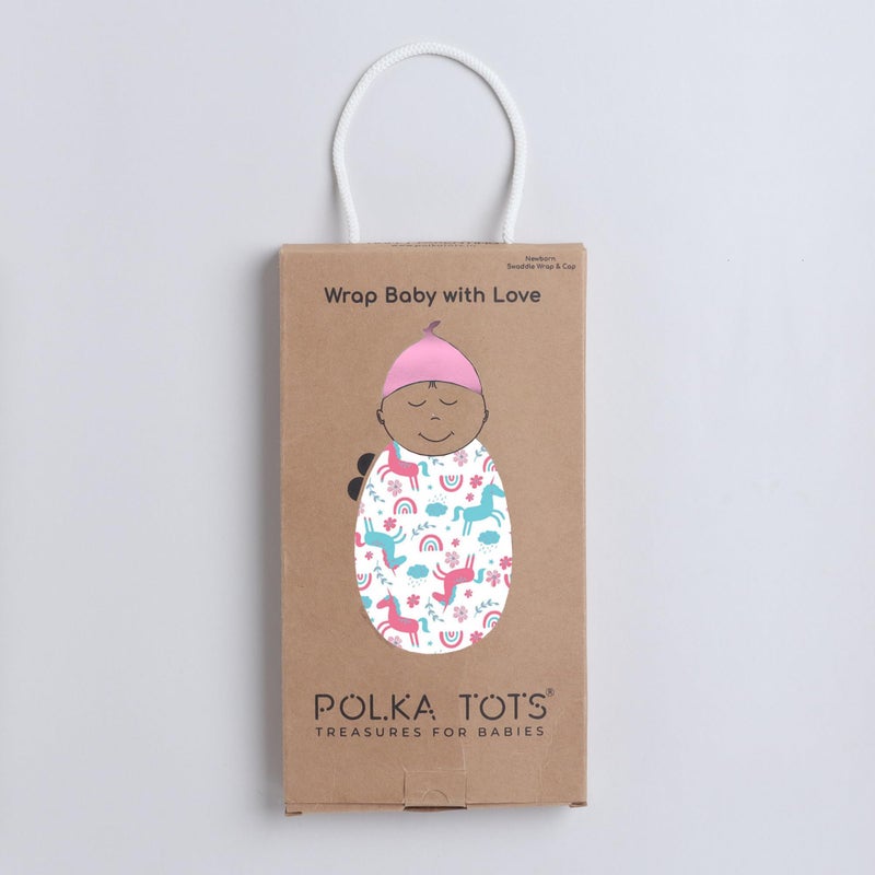 POLKA TOTS Cotton New Born Unicorn Print Swaddle Wrap with Cap, Soft & Breathable, Adjustable Velcro, Cozy & Secure Fit for Infant Comfort, Ideal for Baby Showers & Daily Use(0-6 months) - Image 4