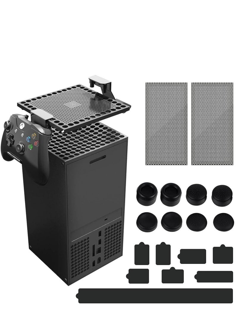 Captaintech Dust Filter Cover for Xbox Series X, Xbox Series X Accessories, 21PCS Xbox Accessories with 1 Top Dust Filter Cover, 2 Holders, 2 Back Dust Filter Covers, 8 Silicone Plugs and 8 Thumb Grip Caps - Image 1
